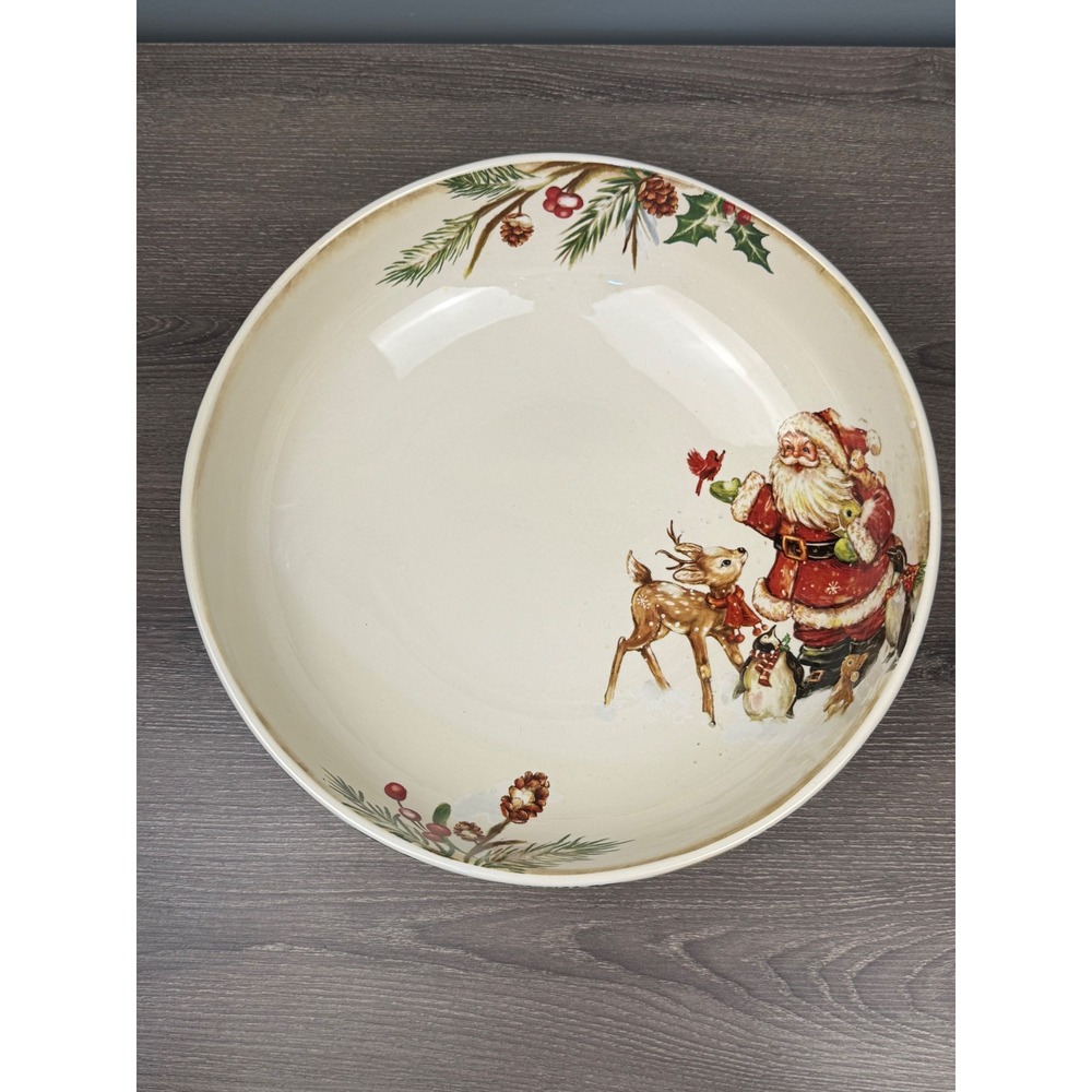 Pier 1 Imports Winter Wonders Santa Reindeer Ironstone Serving Bowl Christmas